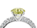 White gold Fancy Yellow Round  Diamond Pavé Band Solitaire Ring with Four-Prong Setting_33
