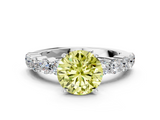 White gold Fancy Yellow Round  Diamond Pavé Band Solitaire with Four-Prong Setting