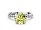 White gold Fancy Yellow Round  Diamond Pavé Band Solitaire with Four-Prong Setting