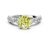 White gold Fancy Yellow Round  Diamond Prong Setting with Side Stones on a Pave Band