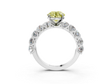 White gold Fancy Yellow Round  Diamond Prong Setting with Side Stones on a Pave Band_3