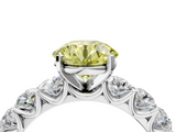White gold Fancy Yellow Round  Diamond Prong Setting with Side Stones on a Pave Band_4