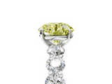 White gold Fancy Yellow Round  Diamond Prong Setting with Side Stones on a Pave Band_5
