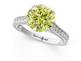 White gold Fancy Yellow Round  Diamond Solitaire with Pave Band and Six-Prong Setting_1