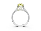 White gold Fancy Yellow Round  Diamond Solitaire with Pave Band and Six-Prong Setting_3