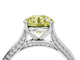 White gold Fancy Yellow Round  Diamond Solitaire with Pave Band and Six-Prong Setting_4