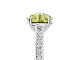 White gold Fancy Yellow Round  Diamond Solitaire with Pave Band and Six-Prong Setting_5