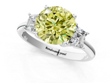 White gold Fancy Yellow Round  Diamond Three-Stone Ring with Trapezoid Side Stones and Prong Setting_1