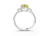 White gold Fancy Yellow Round  Diamond Three-Stone Ring with Trapezoid Side Stones and Prong Setting_3