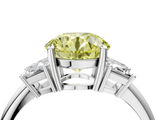 White gold Fancy Yellow Round  Diamond Three-Stone Ring with Trapezoid Side Stones and Prong Setting_4