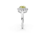 White gold Fancy Yellow Round  Halo Cluster Diamond Engagement Ring with Prong Setting and Polished Band_65