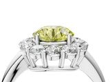 White gold Fancy Yellow Round  Halo Cluster Diamond Engagement Ring with Prong Setting and Polished Band_67