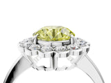 White gold Fancy Yellow Round  Halo Cluster Diamond Engagement Ring with Solitaire Band and Prong Setting_68