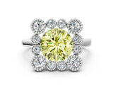 White gold Fancy Yellow Round  Halo Diamond Cluster Engagement Ring with Milgrain Bezel Setting and Solitaire Band_27