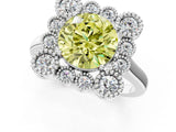 White gold Fancy Yellow Round  Halo Diamond Cluster Engagement Ring with Milgrain Bezel Setting and Solitaire Band_28