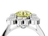 White gold Fancy Yellow Round  Halo Diamond Cluster Engagement Ring with Milgrain Bezel Setting and Solitaire Band_31