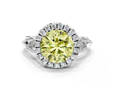 White gold Fancy Yellow Round  Halo Diamond Engagement Ring with Filigree Band and Four-Prong Setting_135
