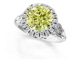 White gold Fancy Yellow Round  Halo Diamond Engagement Ring with Filigree Band and Four-Prong Setting_140
