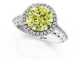 White gold Fancy Yellow Round  Halo Diamond Engagement Ring with Intricate Filigree Band and Four-Prong Setting_1