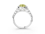 White gold Fancy Yellow Round  Halo Diamond Engagement Ring with Intricate Filigree Band and Four-Prong Setting_3