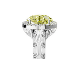 White gold Fancy Yellow Round  Halo Diamond Engagement Ring with Intricate Filigree Band and Four-Prong Setting_5