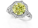 White gold Fancy Yellow Round  Halo Diamond Engagement Ring with Milgrain Band and Four-Prong Setting_30