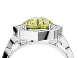 White gold Fancy Yellow Round  Halo Diamond Engagement Ring with Milgrain Band and Four-Prong Setting_33