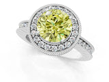 White gold Fancy Yellow Round  Halo Diamond Engagement Ring with Milgrain Pave Band and Four-Prong Setting_112