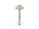 White gold Fancy Yellow Round  Halo Diamond Engagement Ring with Milgrain Pave Band and Four-Prong Setting_113
