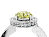 White gold Fancy Yellow Round  Halo Diamond Engagement Ring with Milgrain Pave Band and Four-Prong Setting_115