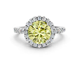 White gold Fancy Yellow Round  Halo Diamond Engagement Ring with Pavé Band and Four-Prong Setting_63
