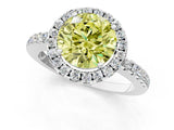 White gold Fancy Yellow Round  Halo Diamond Engagement Ring with Pavé Band and Four-Prong Setting_64