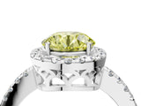 White gold Fancy Yellow Round  Halo Diamond Engagement Ring with Pavé Band and Four-Prong Setting_67