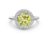 White gold Fancy Yellow Round  Halo Diamond Engagement Ring with Solitaire Band and Four-Prong Setting
