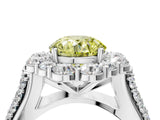 White gold Fancy Yellow Round  Halo Diamond Engagement Ring with Split Shank and Prong Setting_33