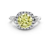White gold Fancy Yellow Round  Halo Diamond Engagement Ring with Vintage-Inspired Band and Four-Prong Setting_3