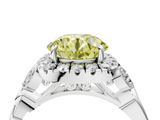 White gold Fancy Yellow Round  Halo Diamond Engagement Ring with Vintage-Inspired Band and Four-Prong Setting_7