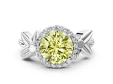 White gold Fancy Yellow Round  Halo Diamond Floral Band with Four-Prong Setting_35
