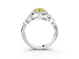 White gold Fancy Yellow Round  Halo Diamond Floral Band with Four-Prong Setting_38