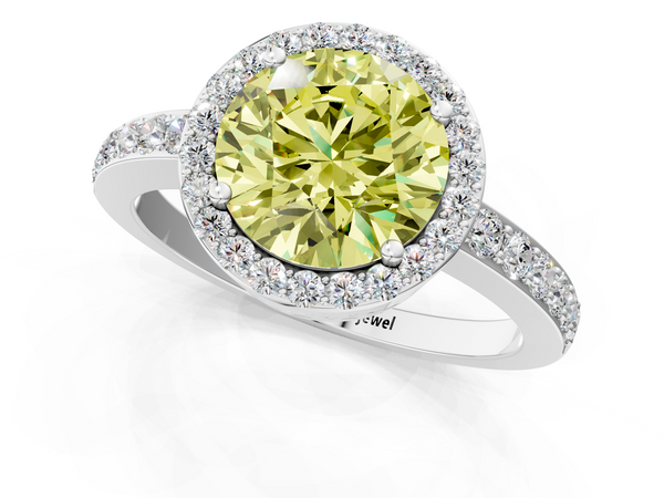 White gold Fancy Yellow Round  Halo Diamond Pavé Band Ring with Prong Setting