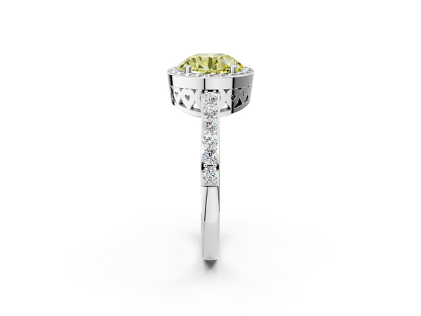 White gold Fancy Yellow Round  Halo Diamond Pavé Band Ring with Prong Setting