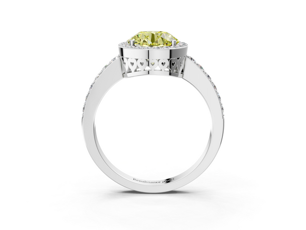 White gold Fancy Yellow Round  Halo Diamond Pavé Band Ring with Prong Setting