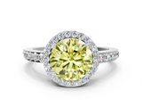 White gold Fancy Yellow Round  Halo Diamond Pavé Band Ring with Prong Setting
