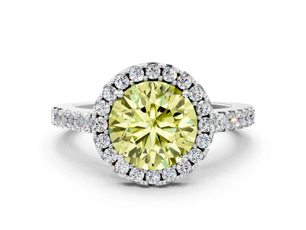 White gold Fancy Yellow Round  Halo Diamond Pavé Solitaire Ring