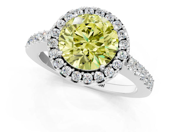White gold Fancy Yellow Round  Halo Diamond Pavé Solitaire Ring