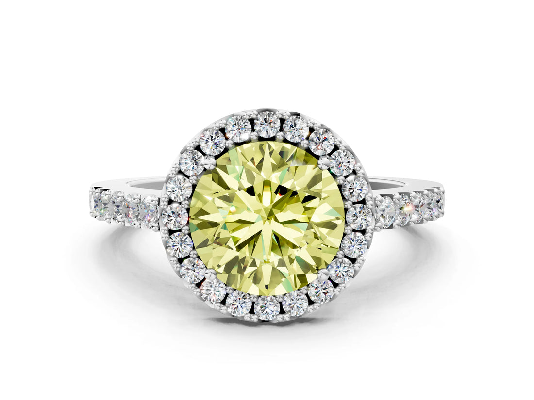 White gold Fancy Yellow Round  Halo Diamond Pavé Solitaire Ring_55