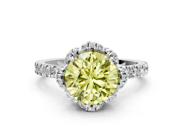 Platinum Round Petal Cutout Halo Engagement Ring Setting for Fancy Yellow Center