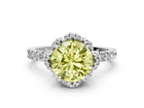 White gold Fancy Yellow Round  Halo Diamond Pave Band Ring with Four-Prong Setting_15