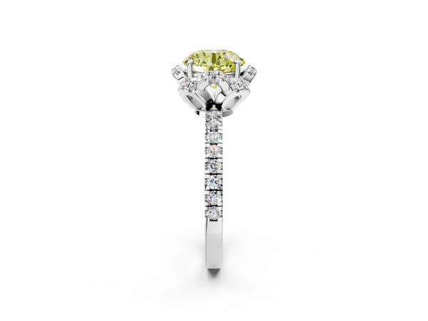 Platinum Round Petal Cutout Halo Engagement Ring Setting for Fancy Yellow Center
