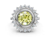 White gold Fancy Yellow Round  Halo Diamond Ring with Milgrain Edge and Round Prong Setting_35